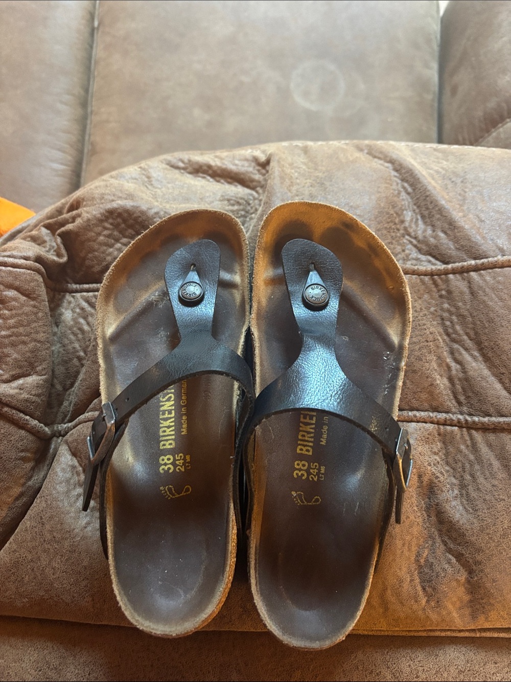 Birkenstock Black Leather Gizeh Thong Sandals - Women